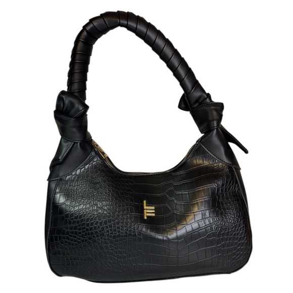 London Fog Joletta Croco Black faux leather shoulder bag women’s purse Nuetral - Picture 1 of 16